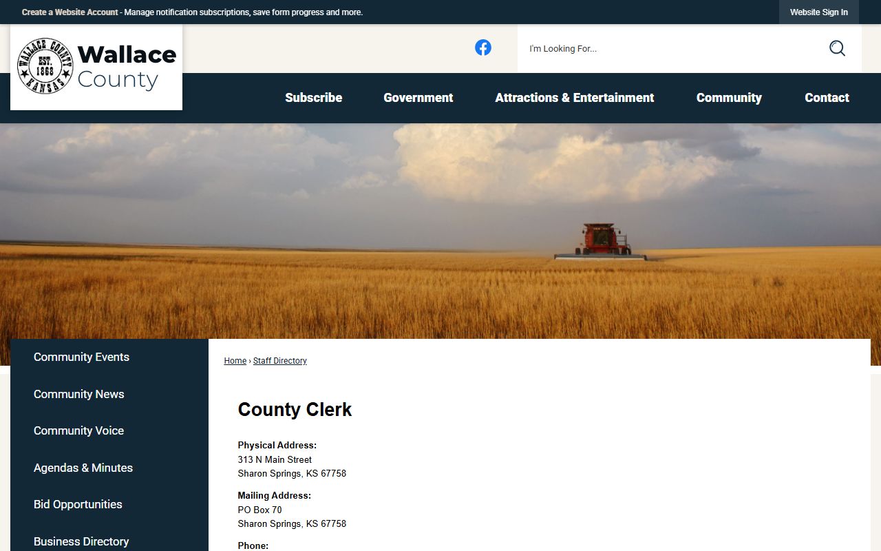 15th Judicial District clerks page with Wallace County court contact