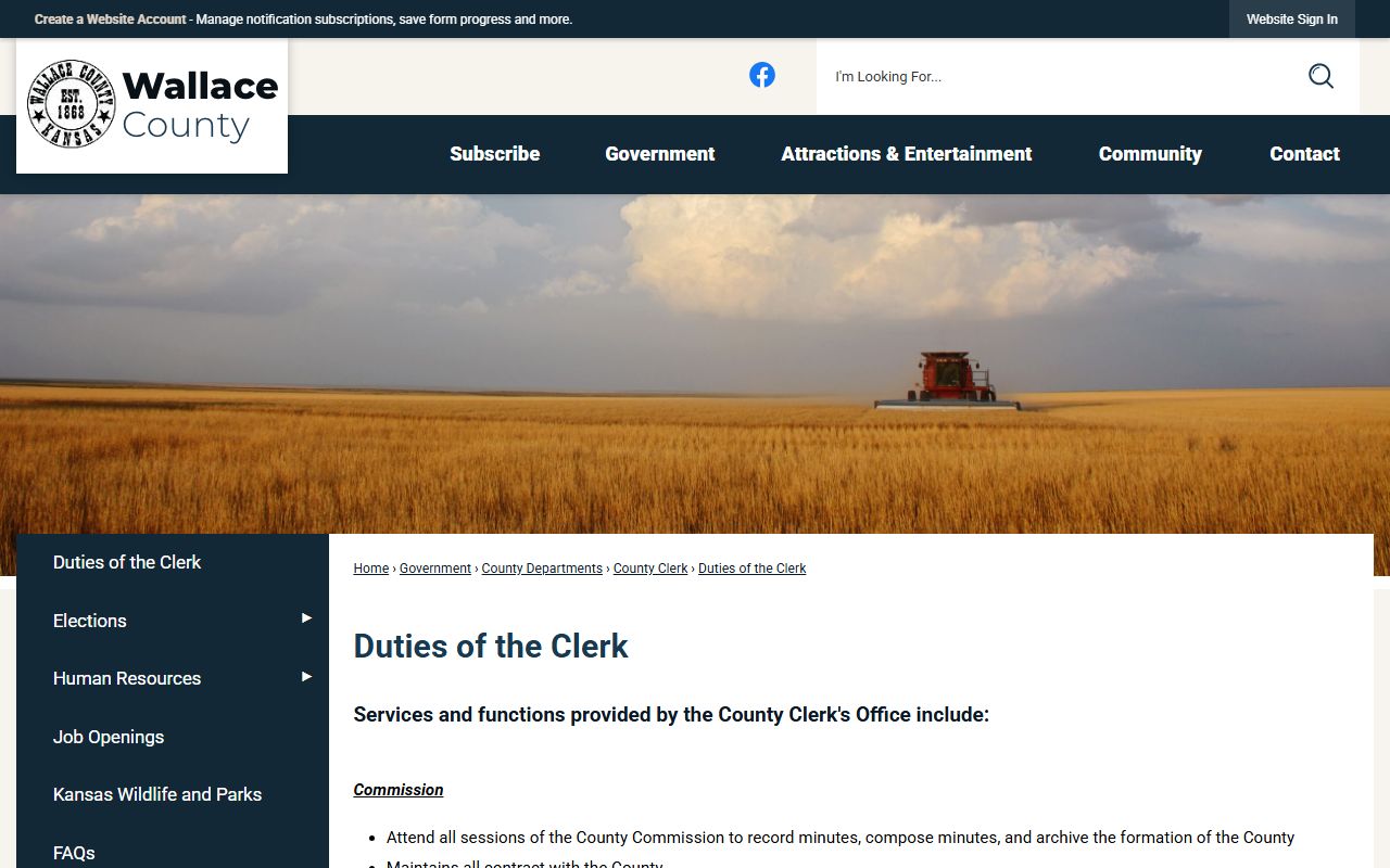 Wallace County County Clerk duties page