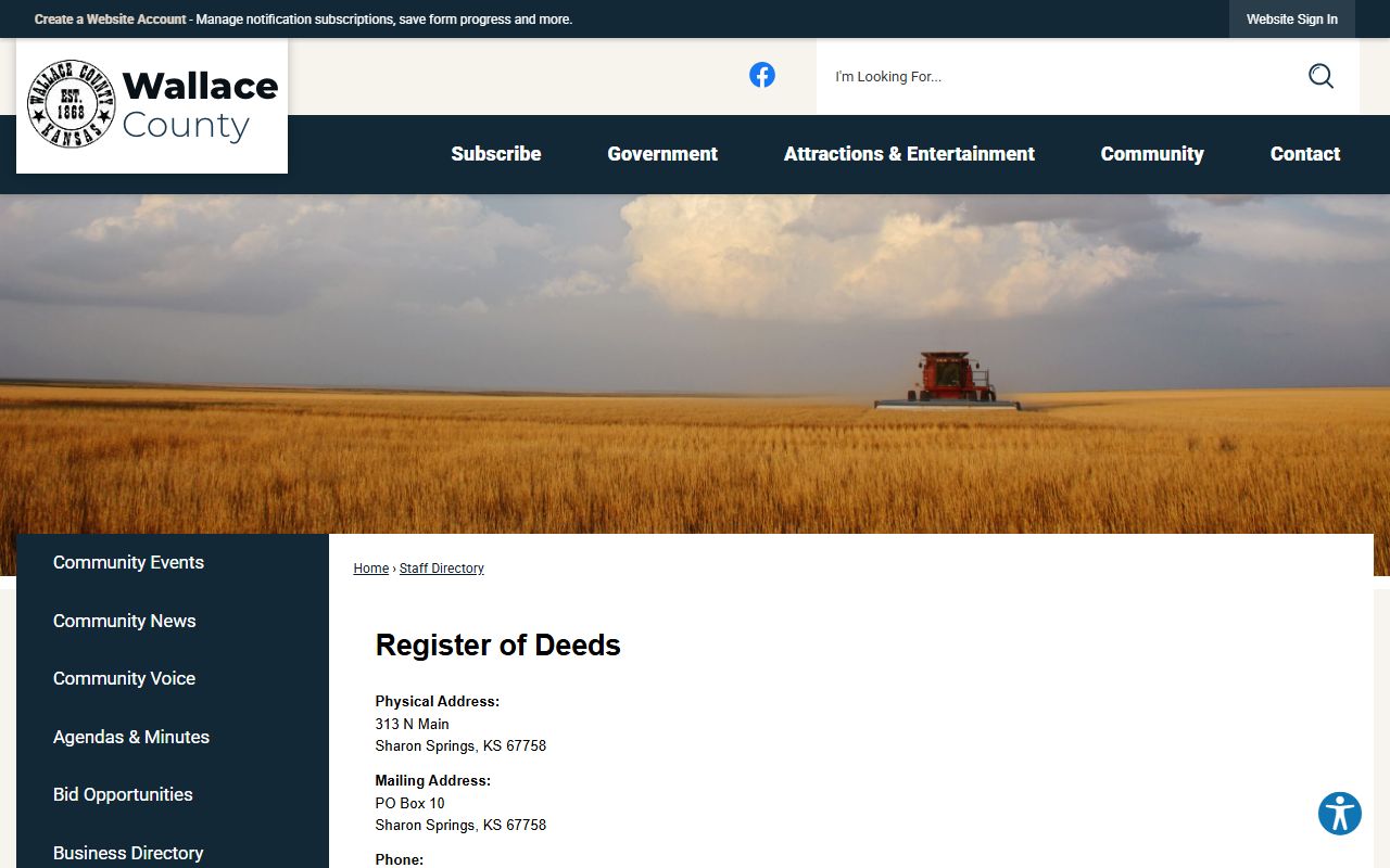 Wallace County Register of Deeds directory entry