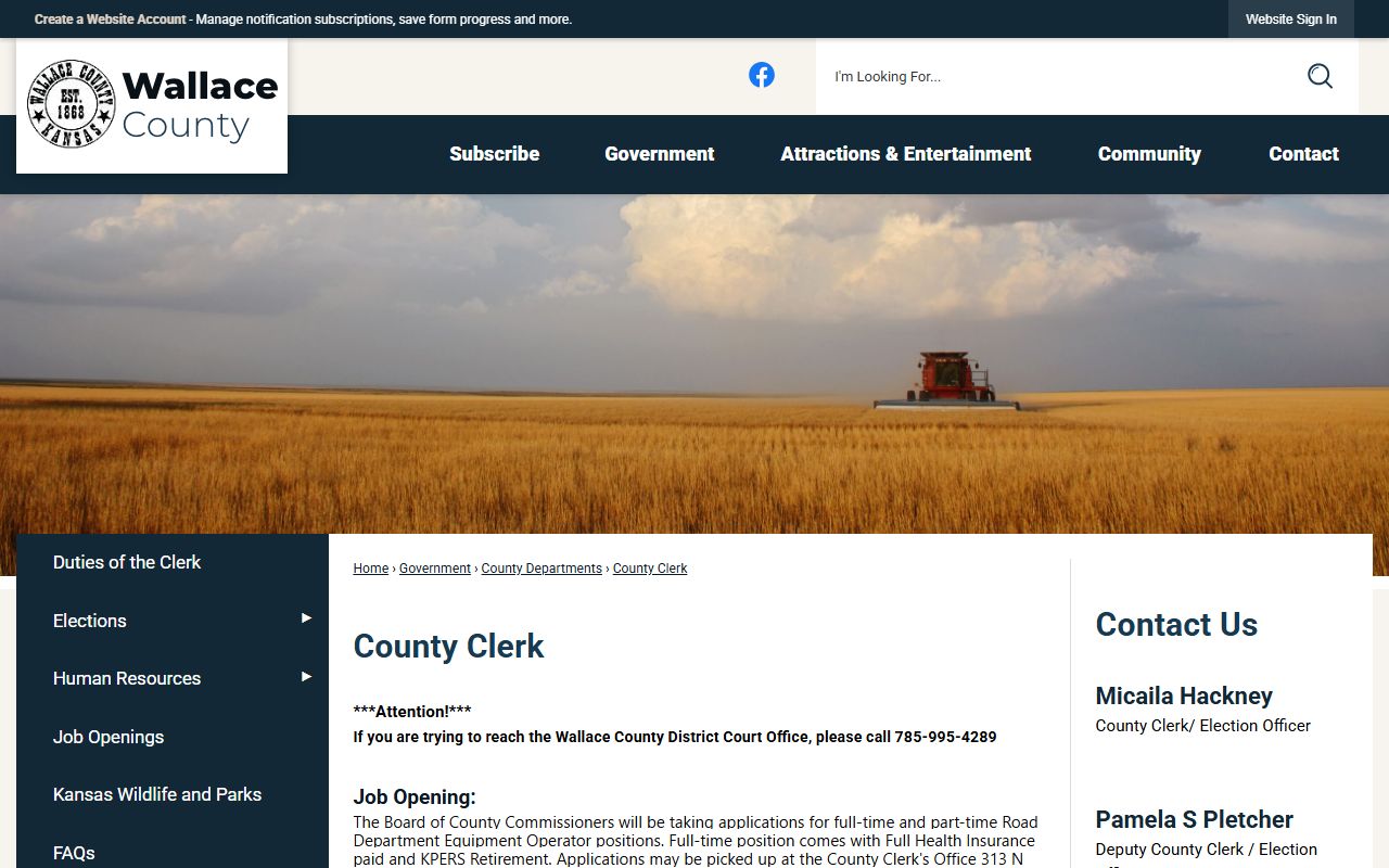 Wallace County County Clerk official page
