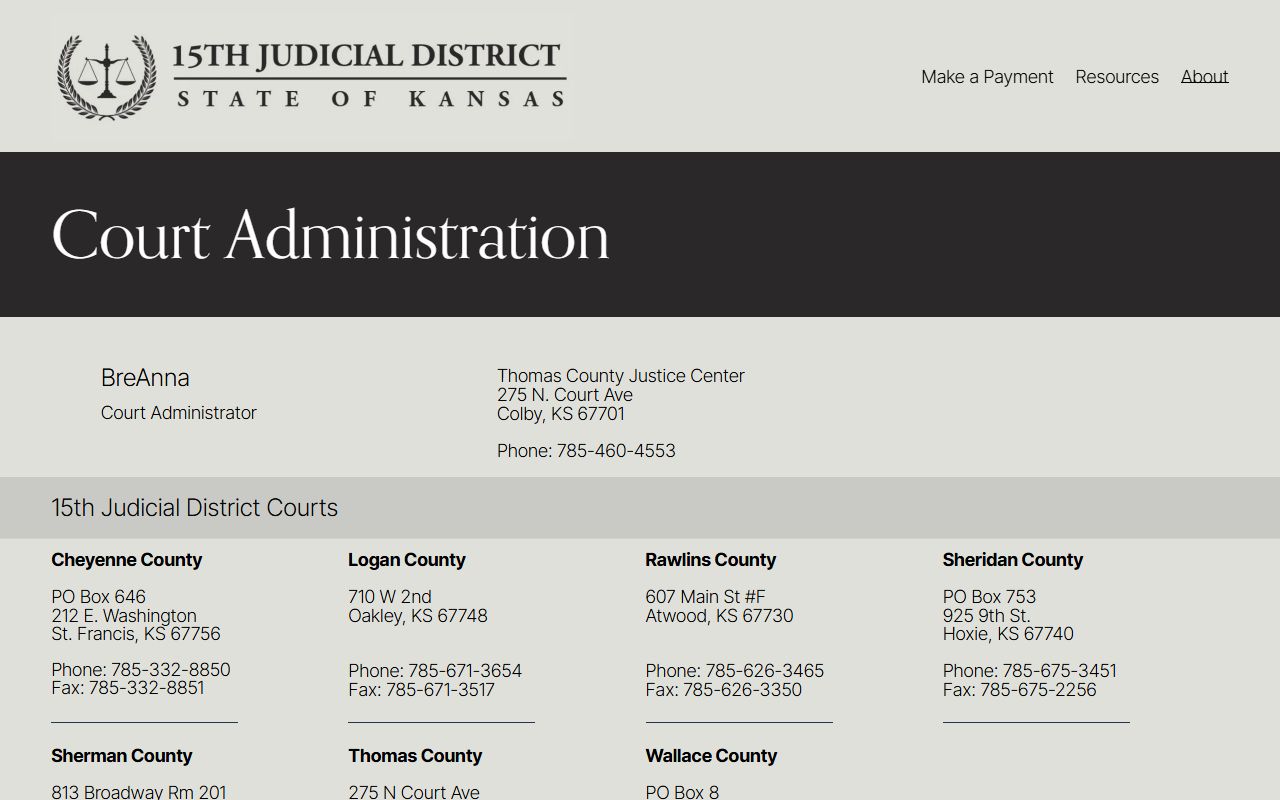 Wallace County court dockets 15th Judicial District court administration page