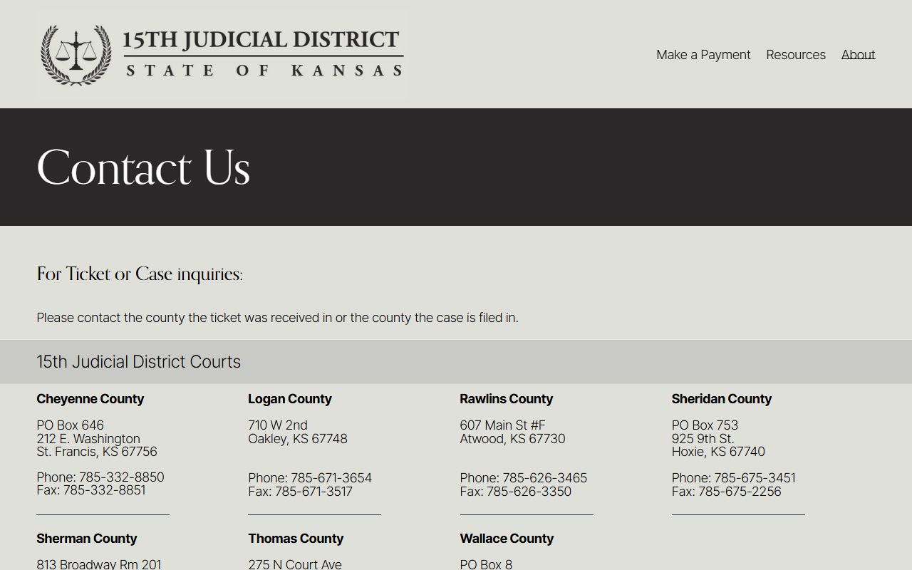 Wallace County court dockets 15th Judicial District contact page