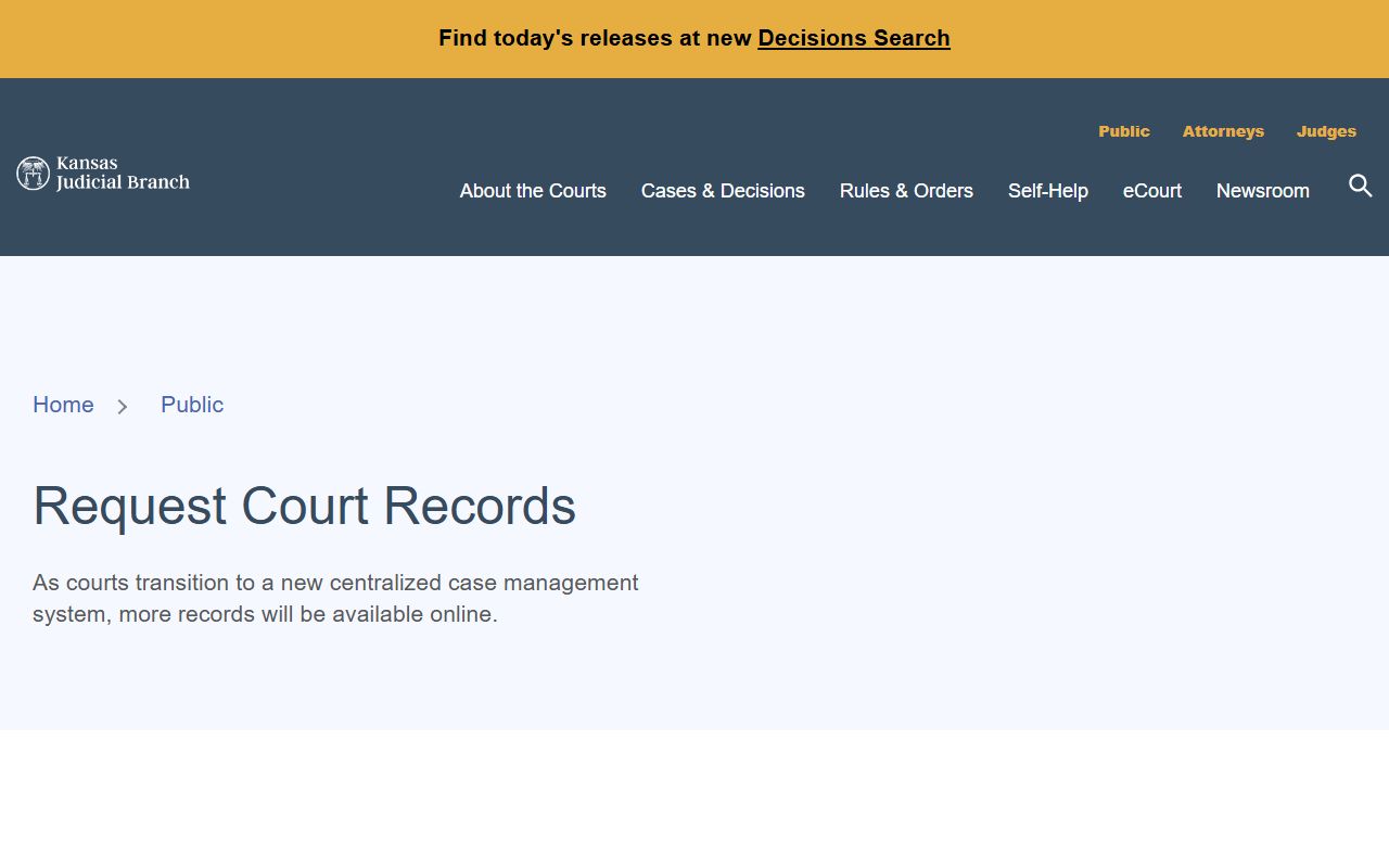 Wallace County court records request page from the Kansas Judicial Branch