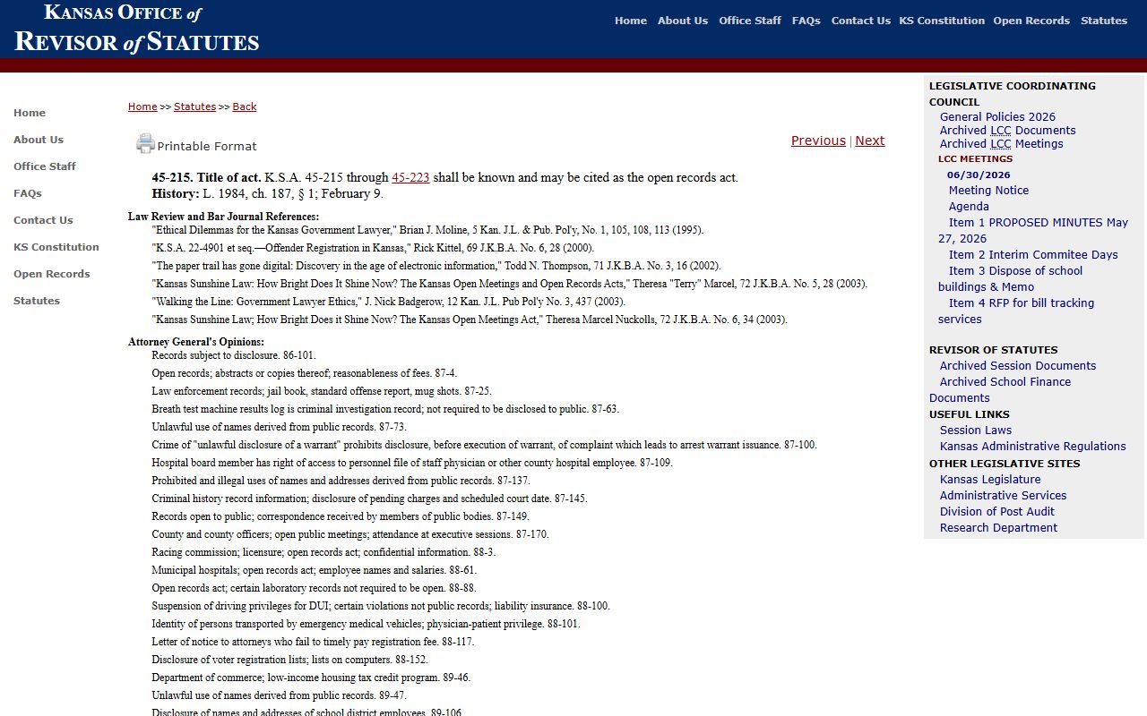 Wallace County court records Kansas Open Records Act authority