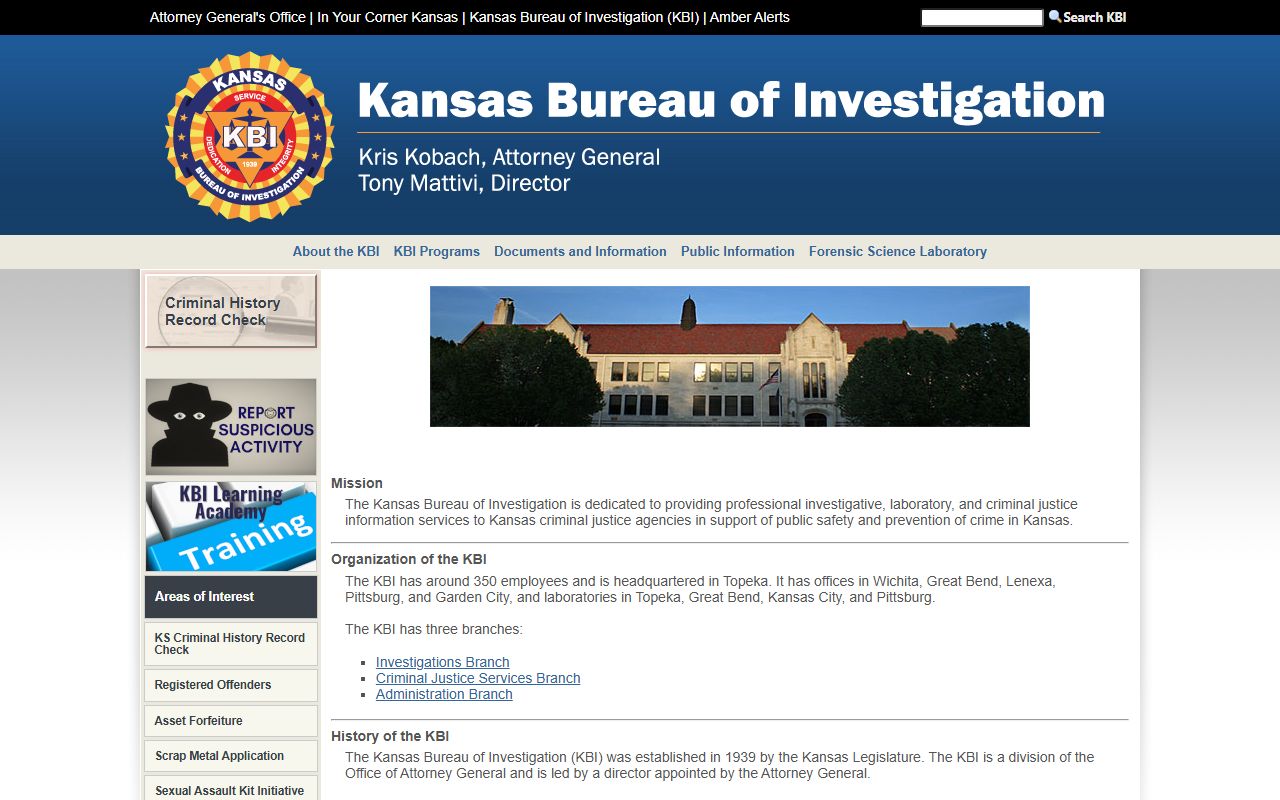 Wallace County criminal court records Kansas Bureau of Investigation homepage