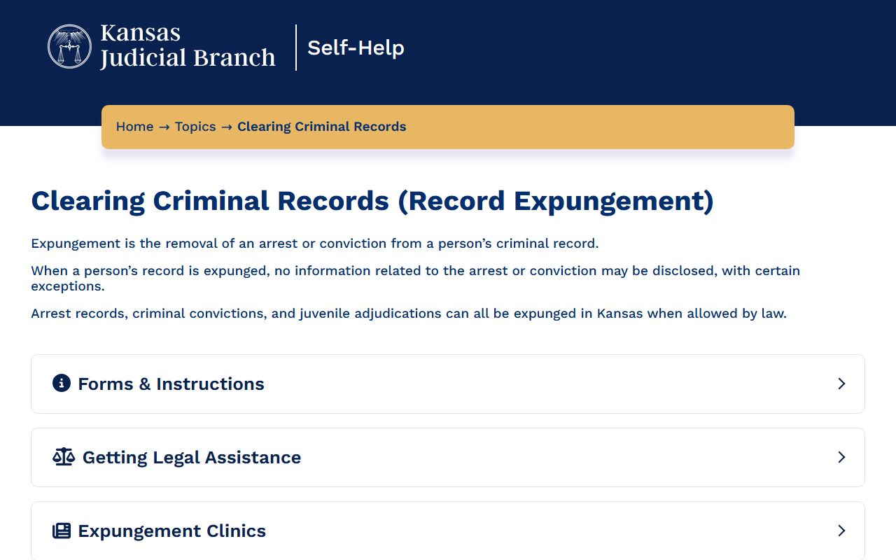 Wallace County criminal court records Kansas Self-Help expungement page