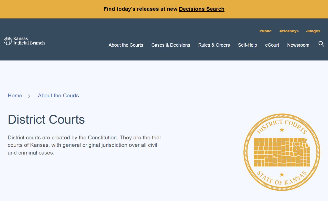 Kansas Judicial Branch district courts overview