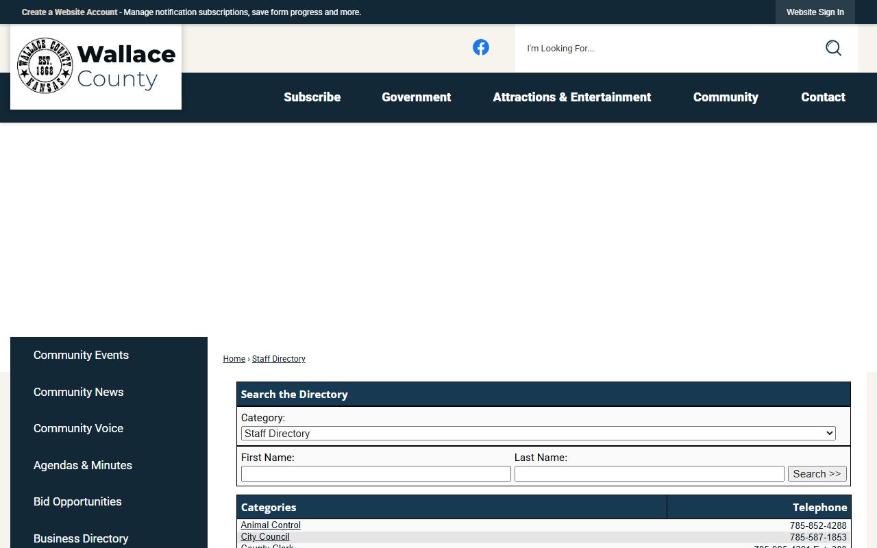 Wallace County staff directory with department contacts