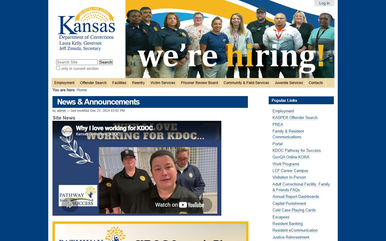 Wallace County inmate records Kansas Department of Corrections
