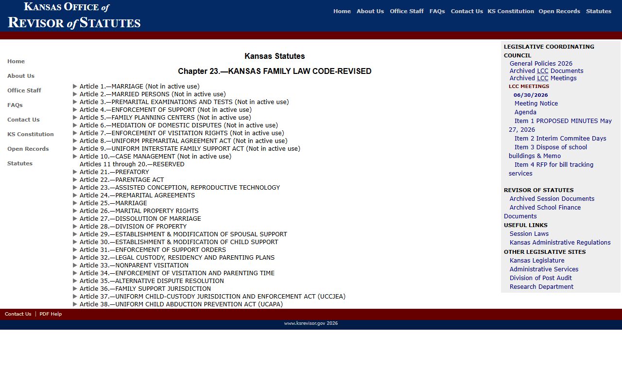 Wallace County marriage and divorce records Kansas family law chapter