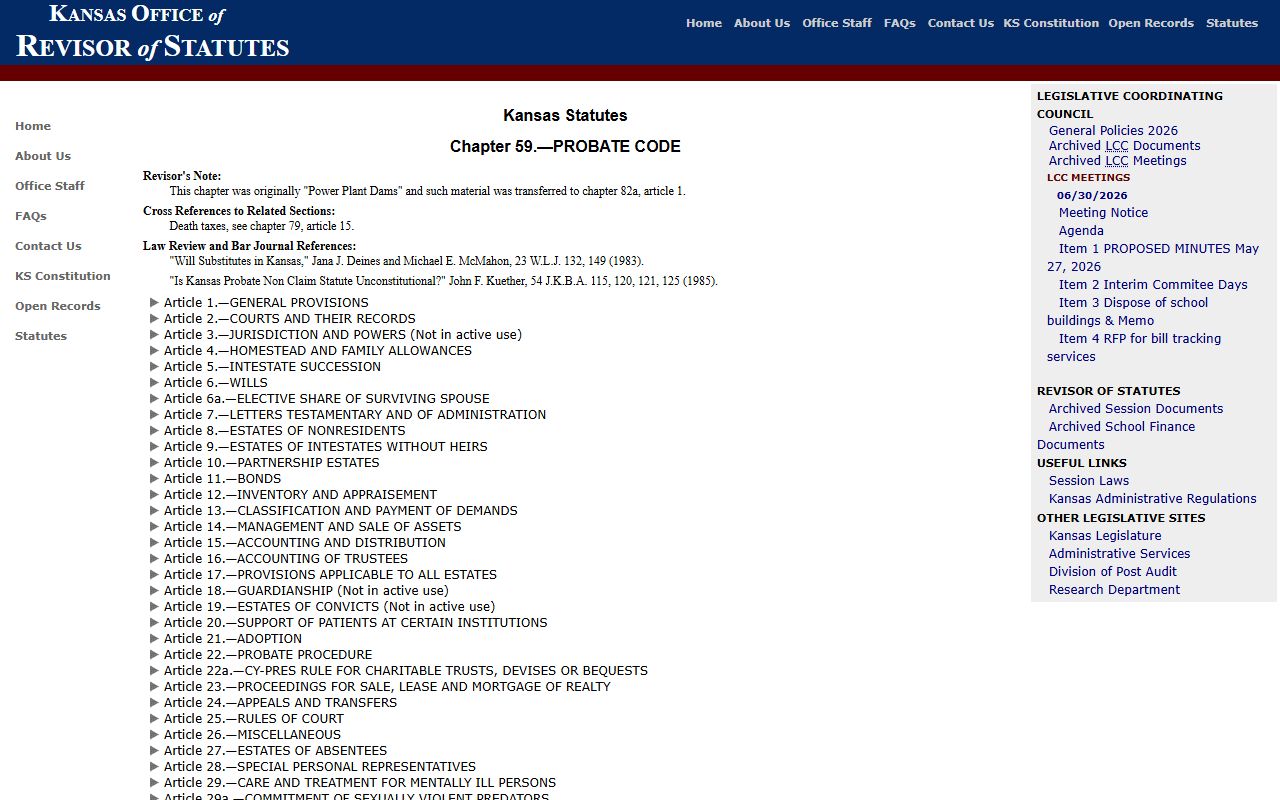Wallace County probate records Kansas probate code